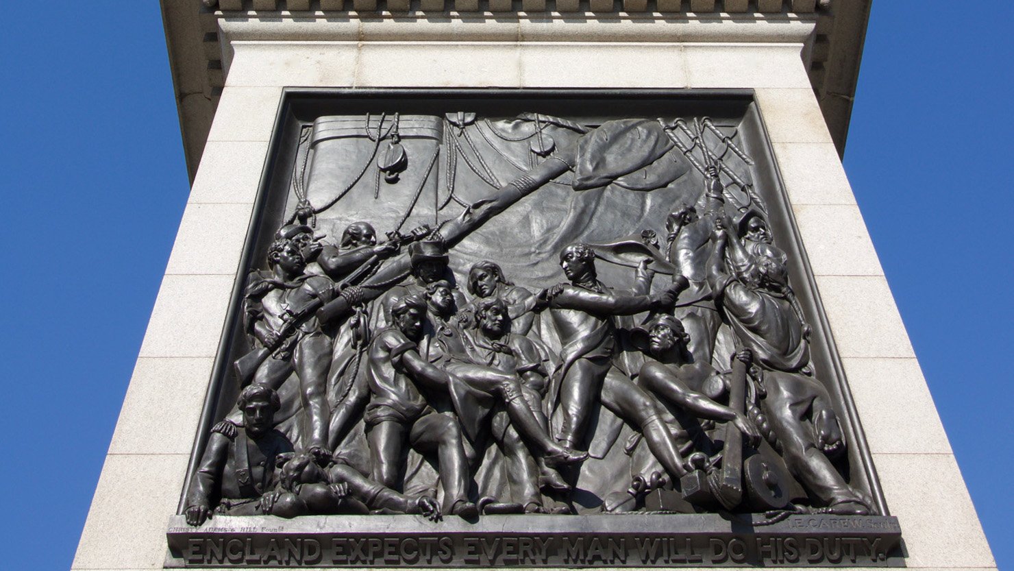 Photograph of the bronze relief at the foot of Nelson's column