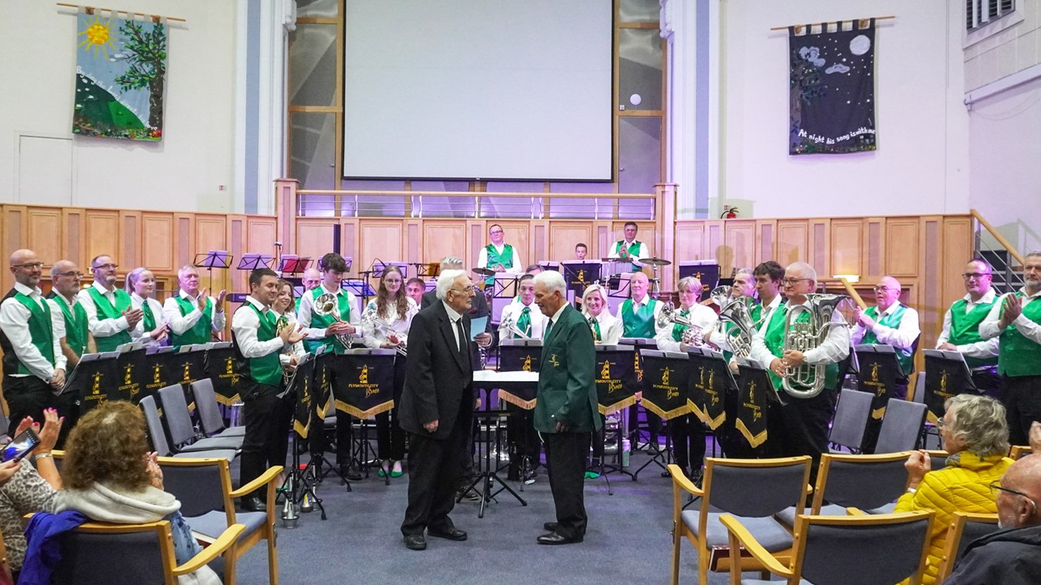 Plymouth City Brass with their two presidents
