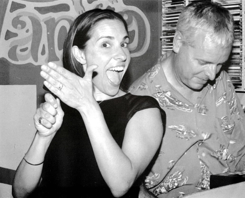 Greg DJ-ing at Club Fandango with sister, Kate on percussion, early ‘00s