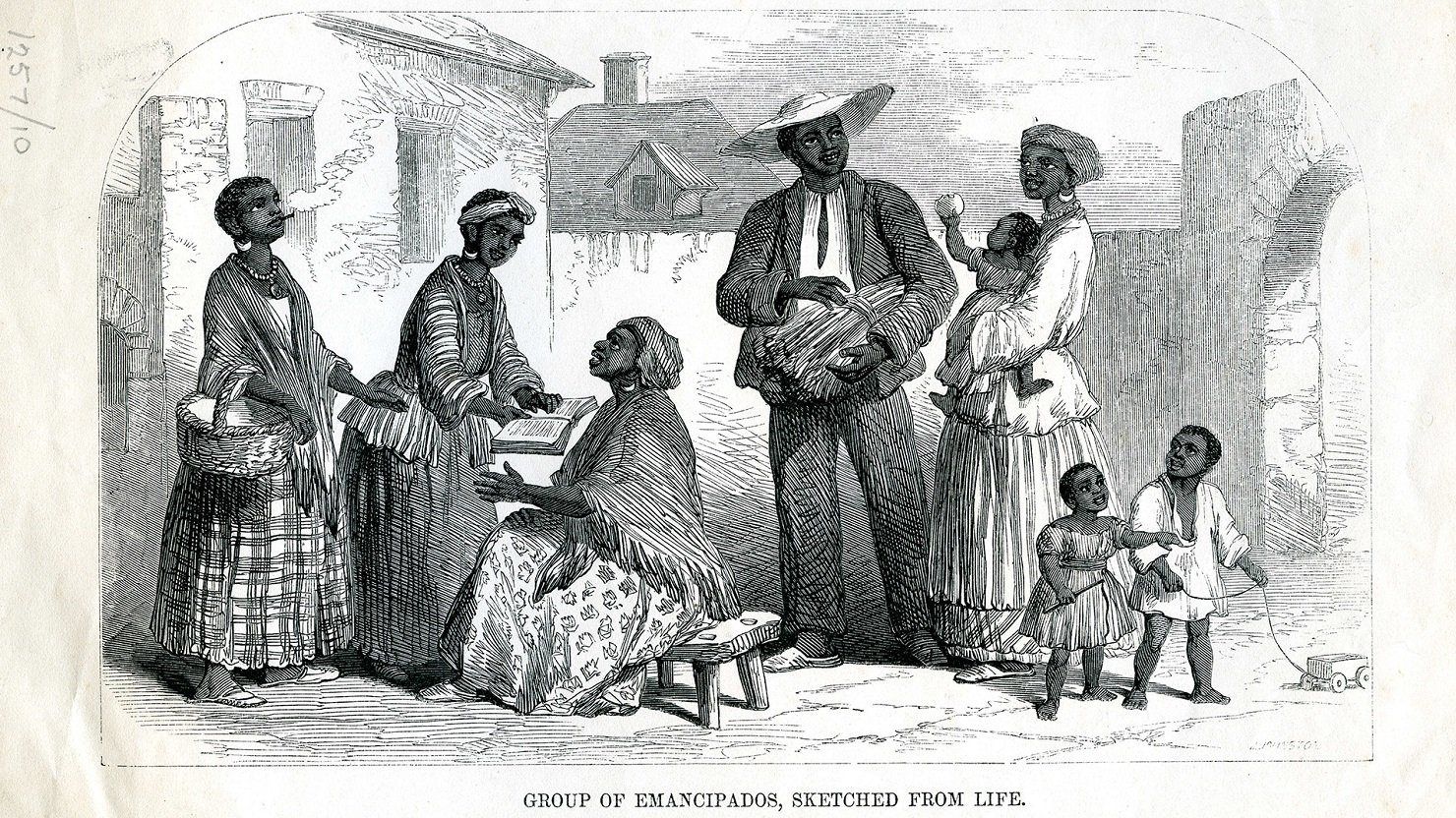 A group of emancipados (freed slaves) at Plymouth (1855).