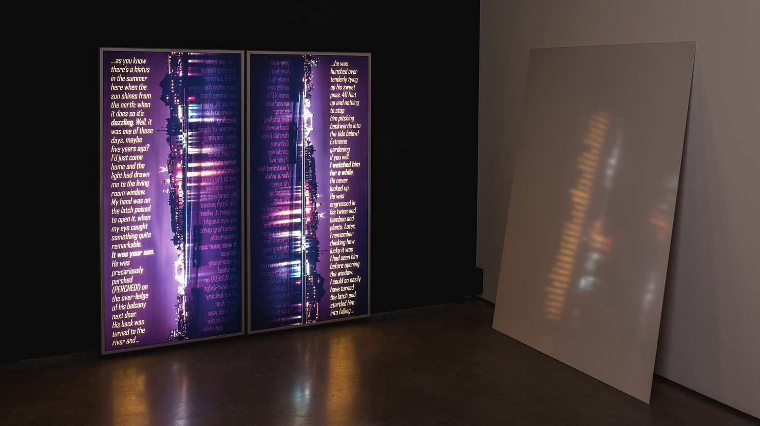 A light box work by Jyll Bradley on display at The Box in 2025