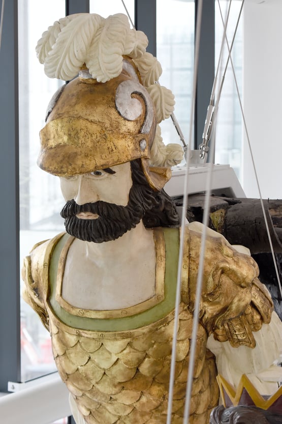 The Defiance figurehead on display at The Box in Plymouth