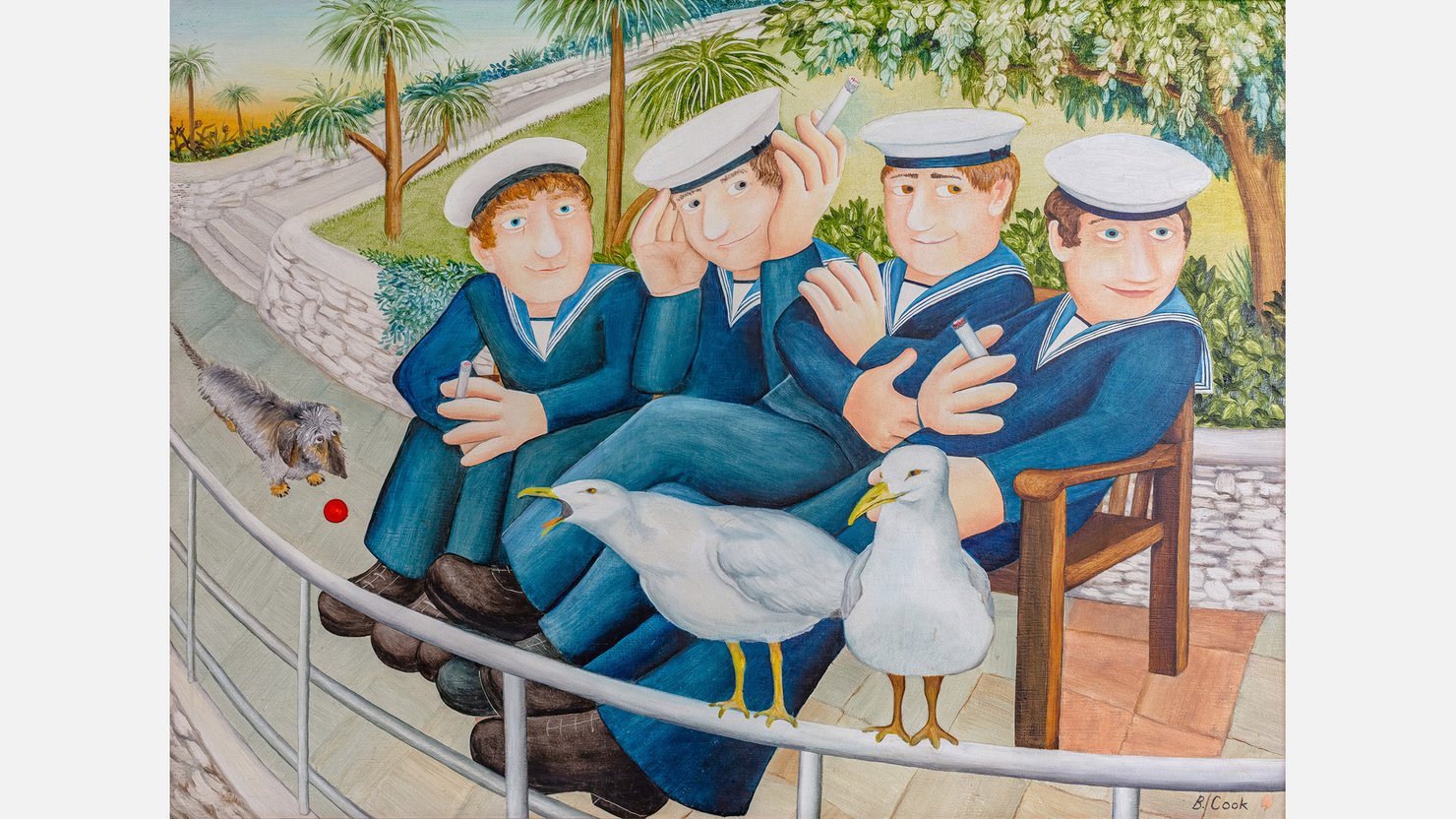 Beryl Cook, Sailors and Seagulls. Courtesy of www.ourberylcook.com © John Cook 2025