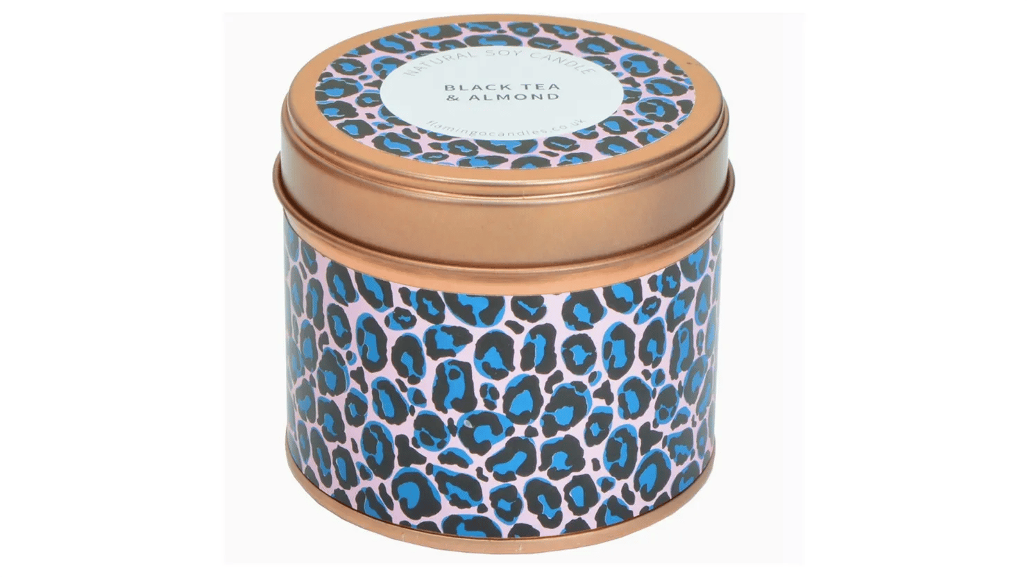 Black Tea and Almond tin candle leopard print