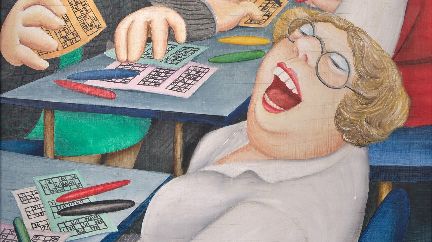 Bingo by Beryl Cook (detail). Acquired with assistance from the V&A Purchase Grant Fund and the Art Fund. Courtesy of www.ourberylcook.com © John Cook 2025