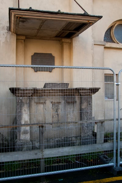 The external pulpit outside St Luke's church before restoration