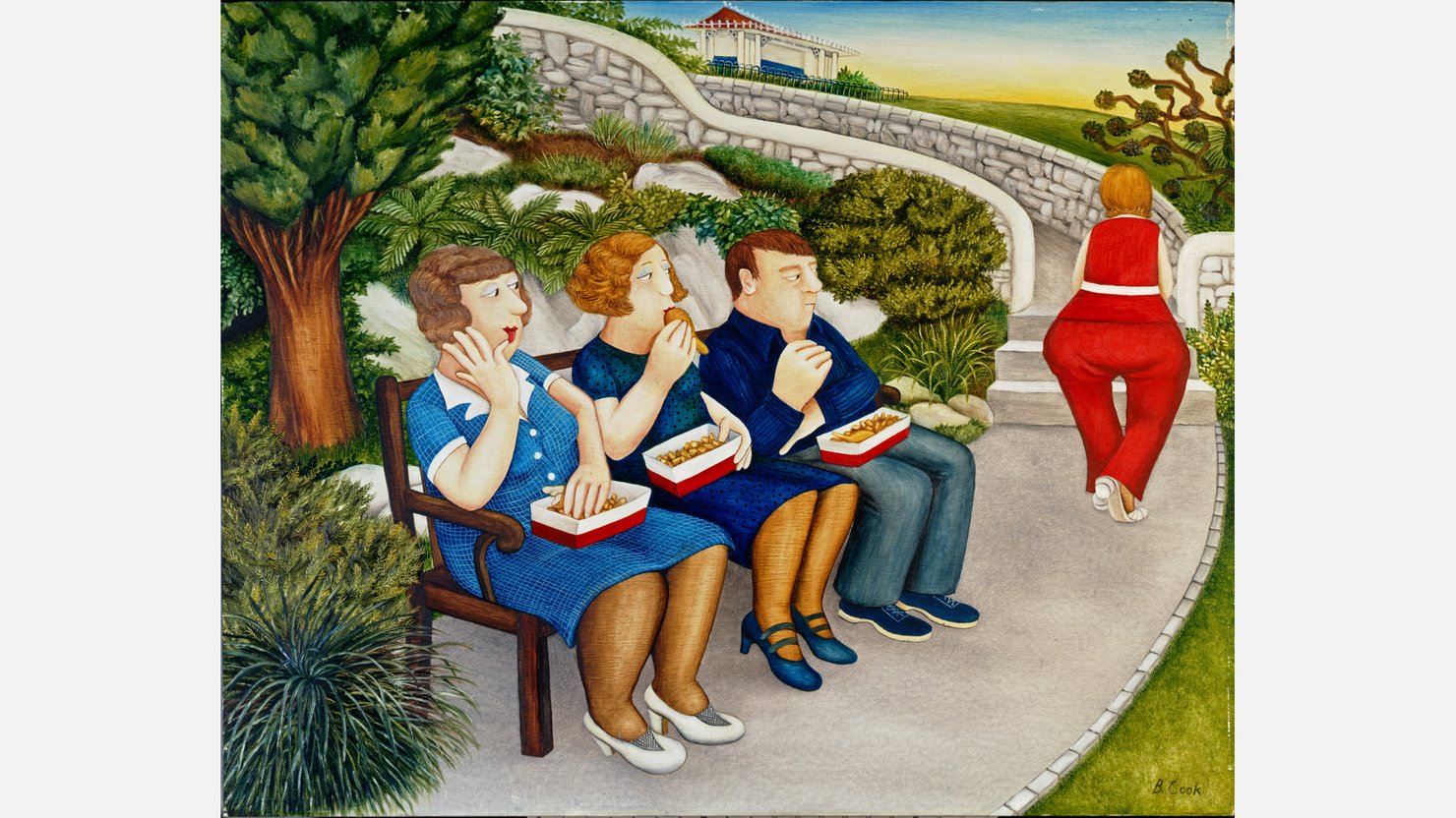 Beryl Cook, Hips & Chips. Courtesy of www.ourberylcook.com © John Cook 2025