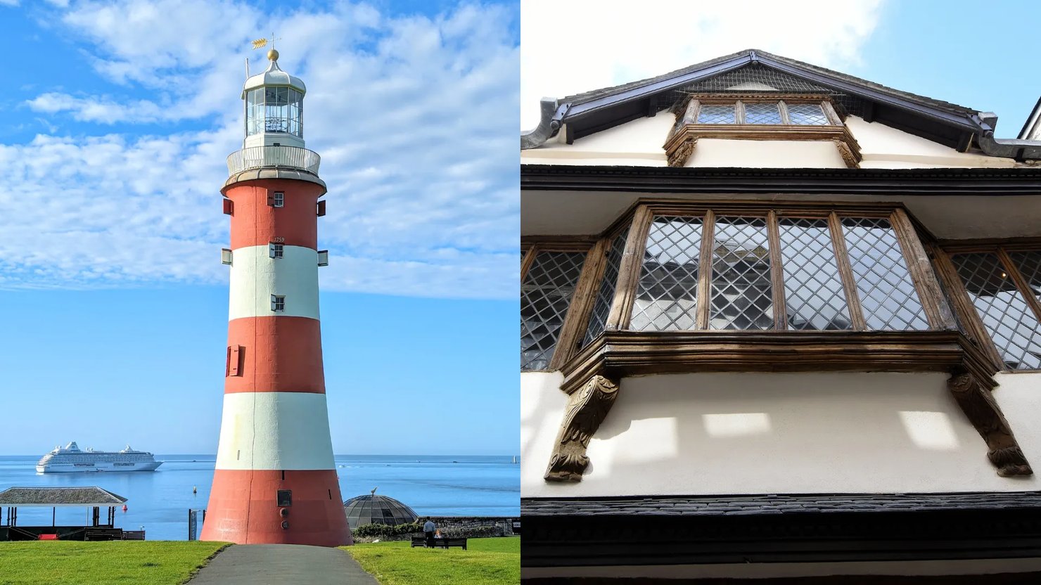 Exterior shots of Smeaton's Tower and Elizabethan House