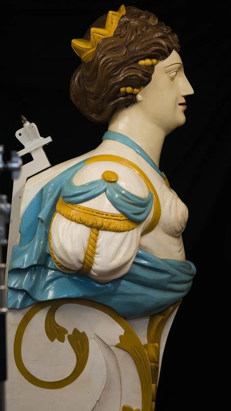 The figurehead from HMS Basilisk, on display at The Box (on loan from National Museum of the Royal Navy)