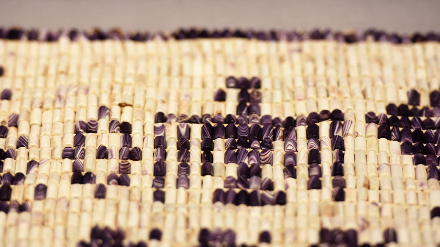 Close up of part of the detail from the new wampum belt on display at The Box