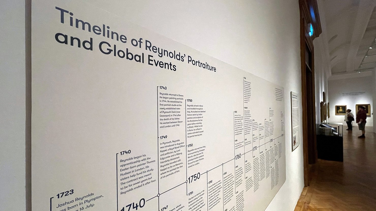 Graphic in an exhibition showing a timeline of events connected to Sir Joshua Reynolds