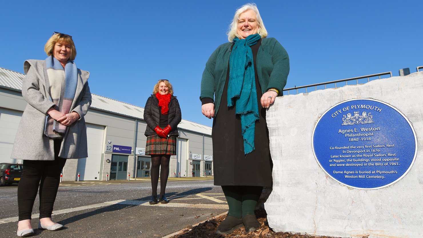 From L-R: Councillor Sally Haydon, Councillor Sue Dann and Councillor Jemima Laing visited the Aggie Weston plaque to mark International Women's Day 2021
