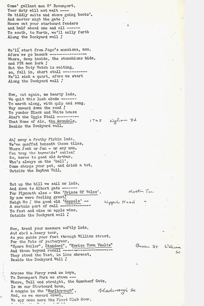 Copy of a typewritten poem about a pub crawl of Devonport