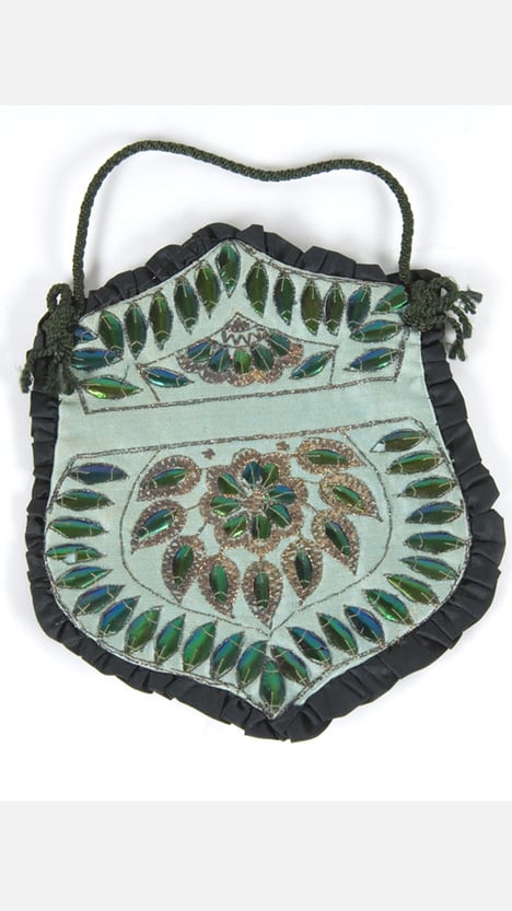 Victorian purse decorated with beetle wings