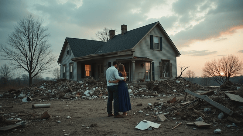 Tornado Tears Apart Home, Couple's Arms Lost in Embrace