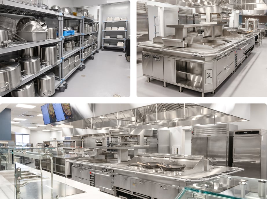 Image of restaurant equipment inside a commercial kitchen
