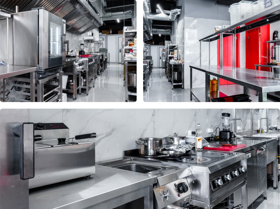 Image of restaurant equipment inside a commercial kitchen
