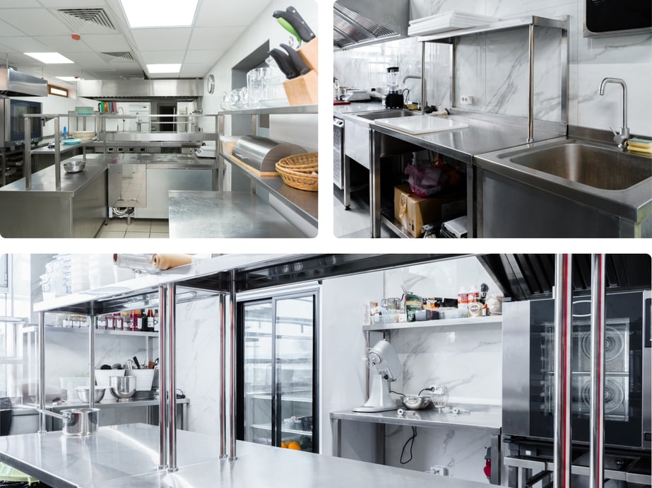 Image of restaurant equipment inside a commercial kitchen