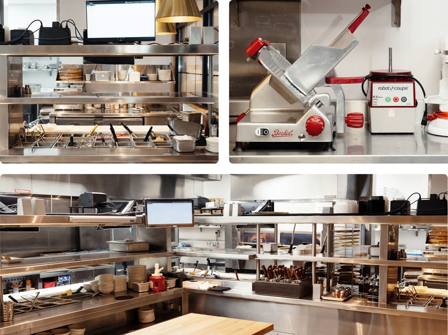 Image of restaurant equipment inside a commercial kitchen