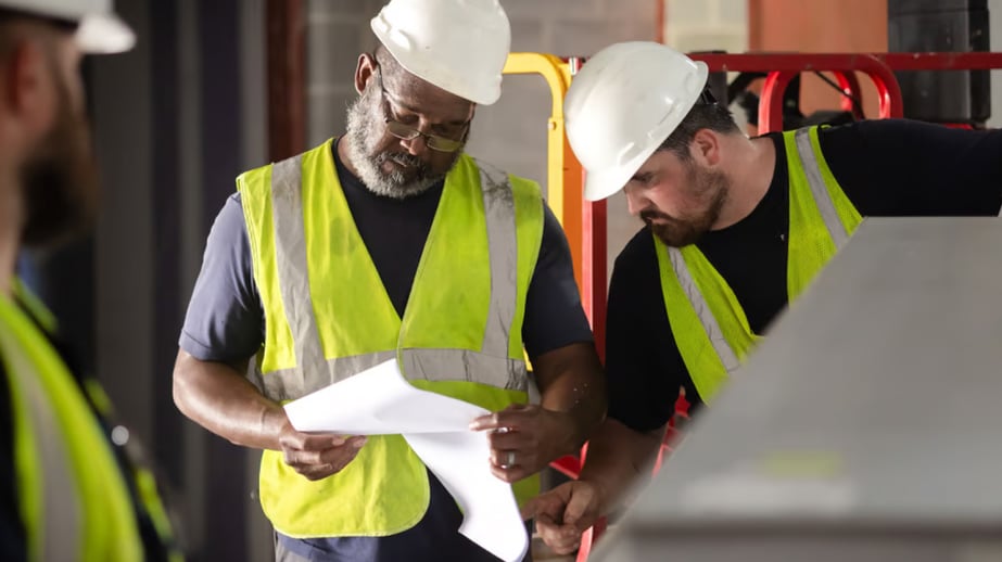 Image of men in hard hats and yellow vests