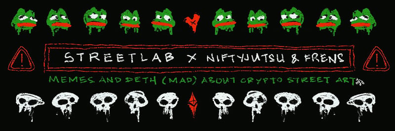 memes and deth about crypto street art banner
