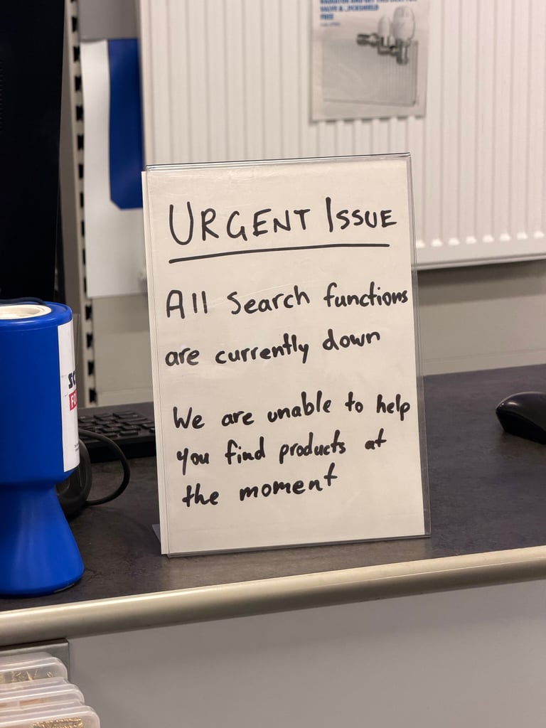 Bad start to the day at Screwfix, sending positive vibes to their on call team.
