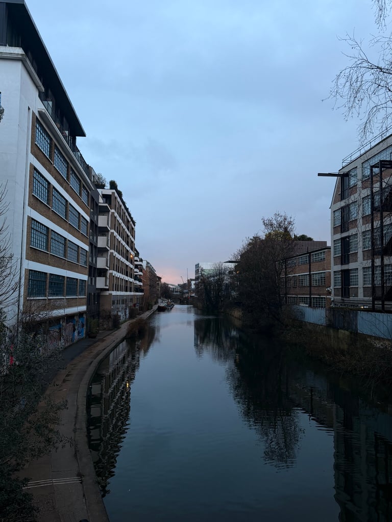 Sunrise over the canal in Hoxton.
