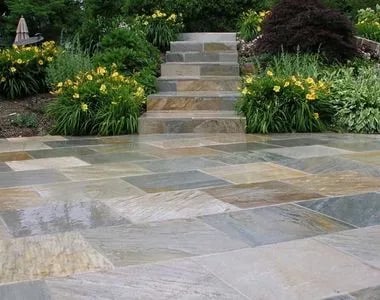 Quartz golden pavers outdoors.