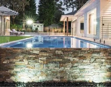 Grampians ledgestone outdoors on a pool wall.