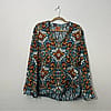 Tory Burch silk teal gold split neck blouse