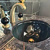 Jörger Florale Widespread Lavatory Faucet in Sunshine Matte With Black Crystal Knobs