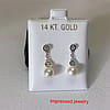 14K Yellow/White real Gold Fresh Water Pearl Cz Zirconi Hanging drop Screw Back Stud Earrings