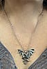 1990s WTS Flying Dragon Pendant with Dagger and Red Stone on 22" Sterling Silver Chain