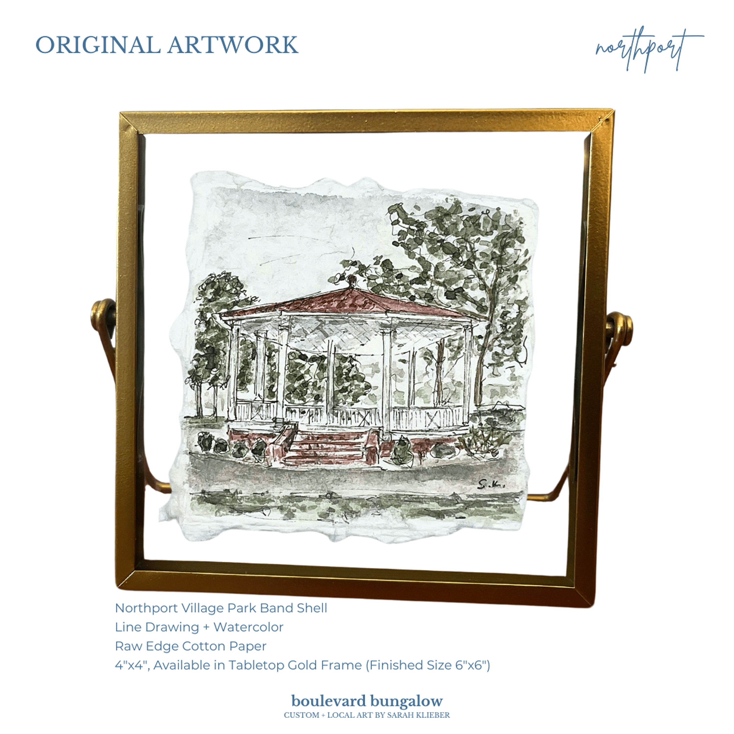 Northport - Village Park Band Shell Gold Frame 4x4