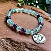 Fluorite Stretch Bracelet | Negativity Protection | Natural Gemstone | Sun Moon Charm | 8mm Beads