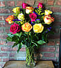Dozen Bright Mixed Roses