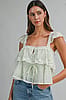 Mable Sage Lace Trimmed Tiered Ruffle Tank Top
