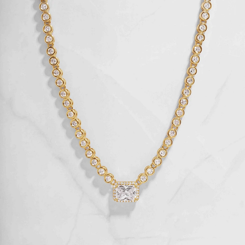 Sami Jewels Diamond Baguette Tennis Necklace