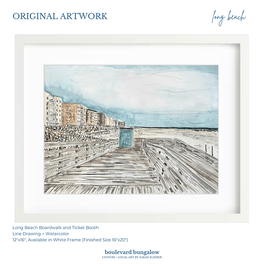 Long Beach Ticket Booth and Boardwalk 12"x 16"