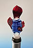 Hand sculpted blue and red fish borosilicate glass bottle stopper for non-carbonated wine and olive oil