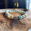 Amazonite Stretch Bracelet | Matte | Raw Natural Stone| Silver Hamsa Charm | Beach Glass | 8mm Beads
