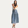 Camellia Denim Midi Skirt w/ Lace Up Detail