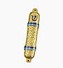 Metal Mezuzah Case Gold with Blue Lines