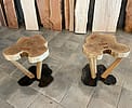 Honey locust side table with metal base - set of 2