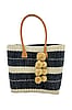 Shebobo Black Stripe Imperial Sisal Basket Bag with Waterfall Pompoms