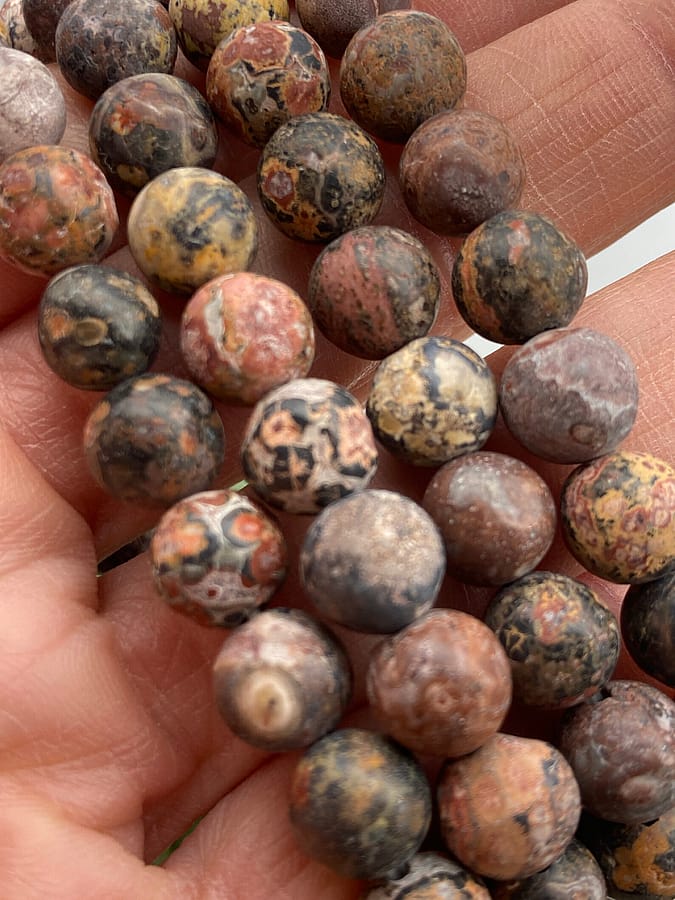 Leopard Jasper Stretch Bracelet | 8mm Beads | Bronze Charm