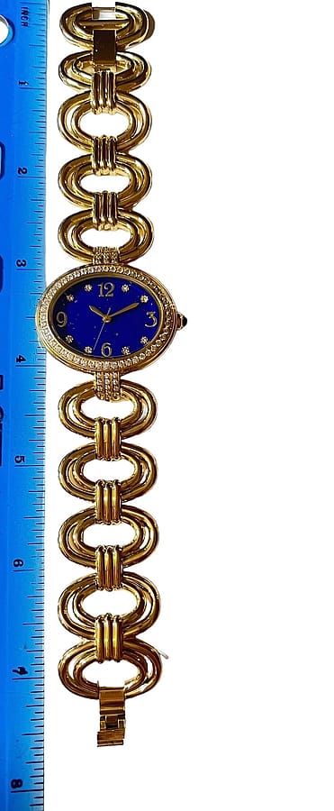 Vintage Lapis Lazuli Watch Bracelet - Gold Tone with Zircon Accents