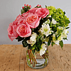 Garden roses with Blushing Bride Protea