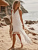 Sleeveless v-neck elastic waist high low detailed trim dress