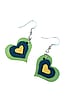 Lime Green, Blue, and Yellow Layered Heart Earrings